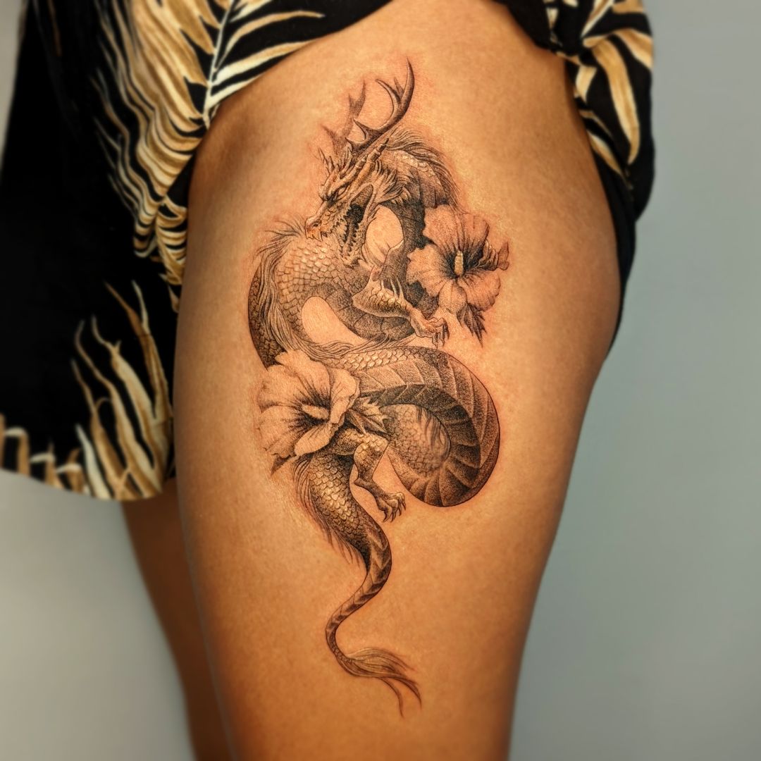 dragon flower tattoo